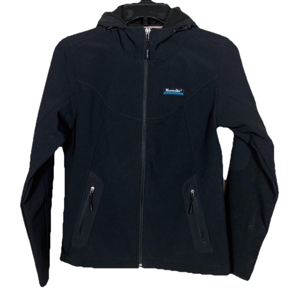 Moosejaw Soft Shell Black Women's Hooded Full Zip Jacket Size Small